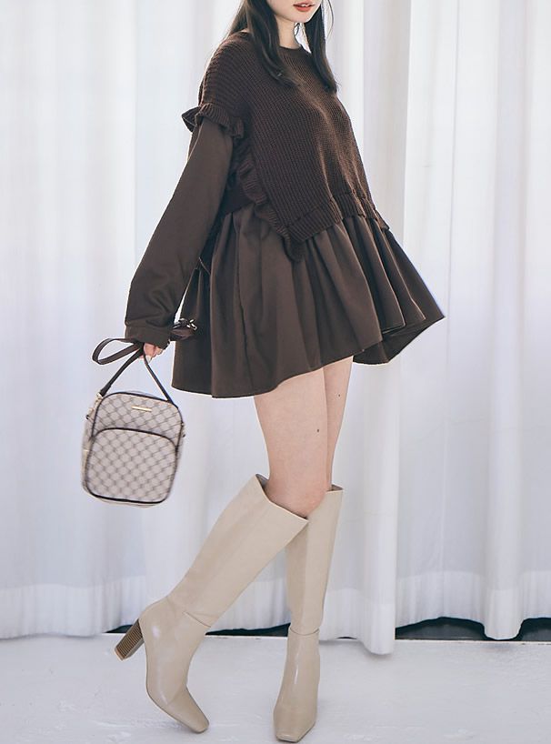 日本 GRL - 滿版花押字休閒方形雙口袋側背包-米 (F)