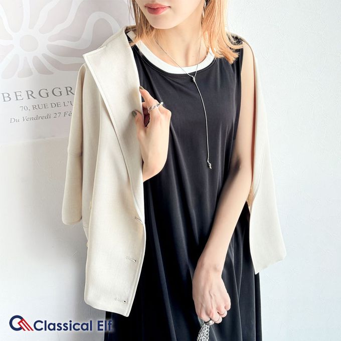 日本 Classical Elf - 前後2way領微光澤無袖洋裝-黑