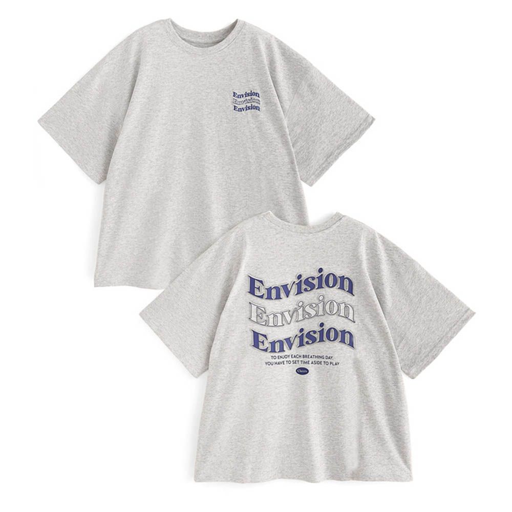 休閒英文印花寬鬆長版T恤-燕麥灰 (F)