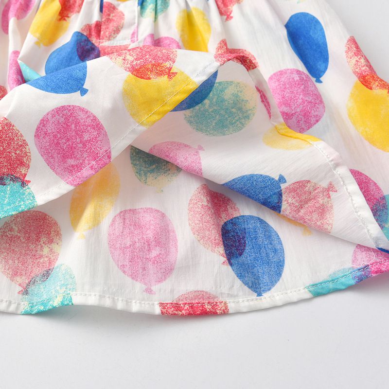 泡泡袖收腰公主裙-繽紛氣球-白底