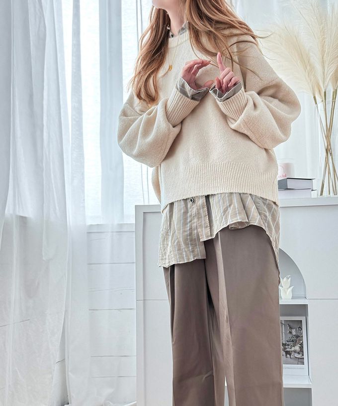 日本 Classical Elf - 溫柔圓領寬版純色針織毛衣-白