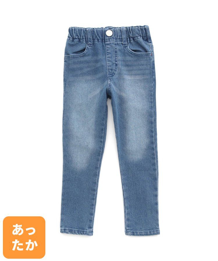 日本 BREEZE - 內刷毛輕量彈力合身長褲-素色-丹寧藍