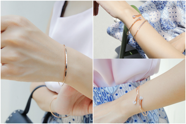 韓國 Soo&Soo - 水晶相映雙手環-玫瑰金