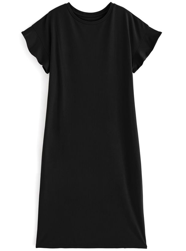 日本 GRL - 定番圓領花朵袖長版洋裝-可可棕 (F)