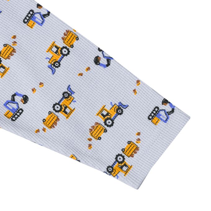 akachan honpo - 長袖家居服 穿衣練習前開式-拖拉機-淺藍色