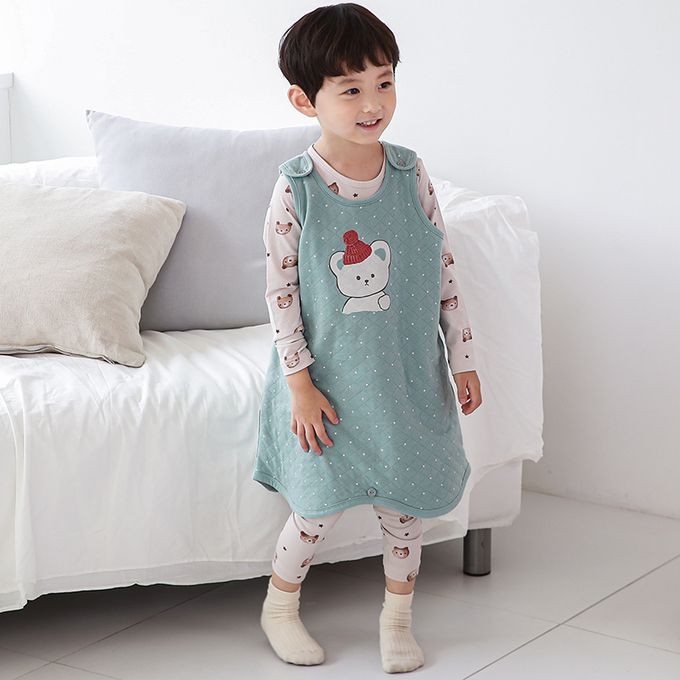 正韓 Cogibu - 極舒適無螢光劑 100% 有機棉幼兒/兒童鋪棉保暖防踢背心-北極熊