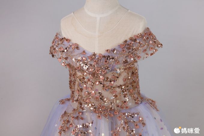 唯美星空卡肩式禮服-拖擺款-紫色