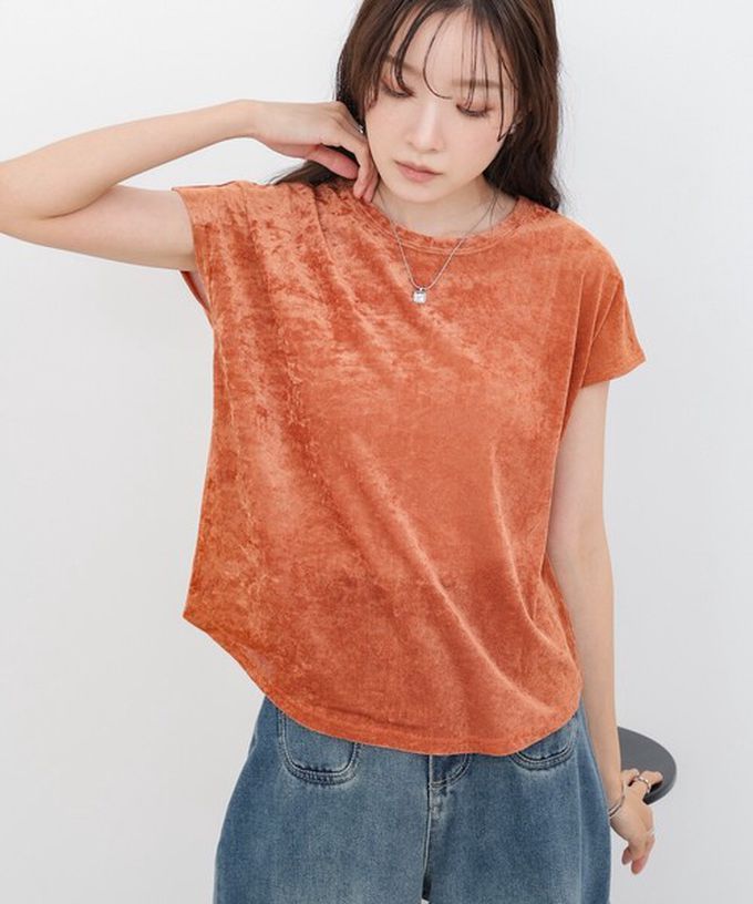 日本 Bab - 微透輕盈天鵝絨法式袖上衣-深棕 (M)