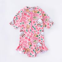 Hellokitty短袖連身泳裝-kitty與小熊-粉色