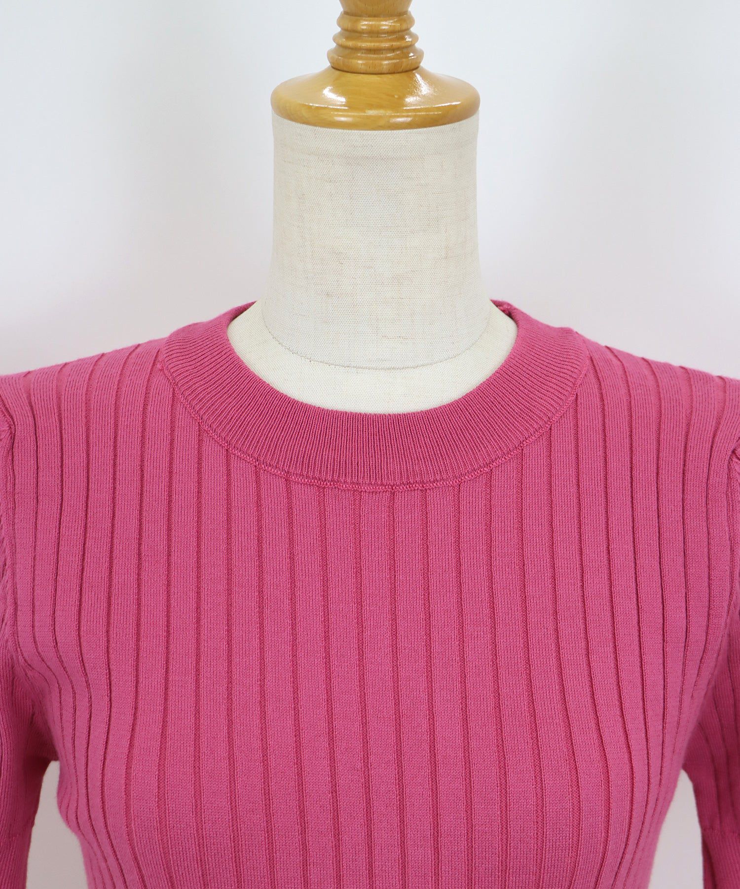 日本 BLUE EAST - 彈性寬羅紋薄針織短袖上衣-淺粉x白