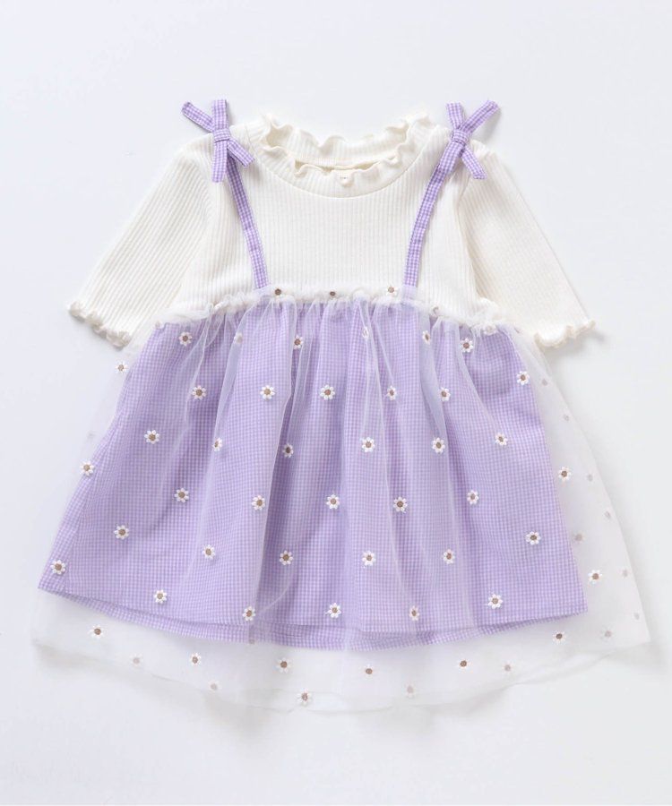 日本 apres les cours - 花朵刺繡拼接夢幻短袖上衣-嫩綠x黑