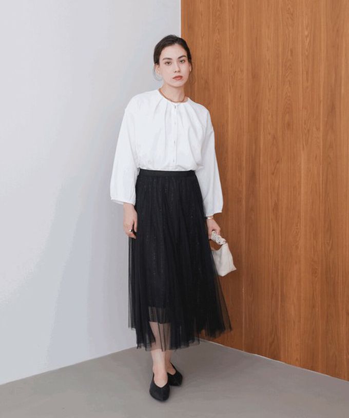 日本 Bab - 華麗優雅層次緹花鬆緊紗裙-質感黑