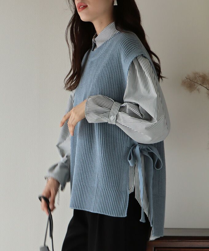 日本 BLUE EAST - 柔軟文藝綁帶針織背心-可可