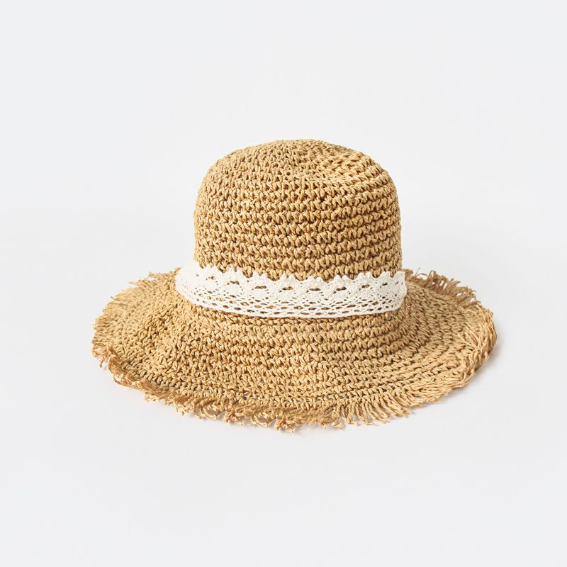 韓國 Babyblee - 鬚邊蕾絲大草帽-玫瑰粉 (頭圍：51-53cm)