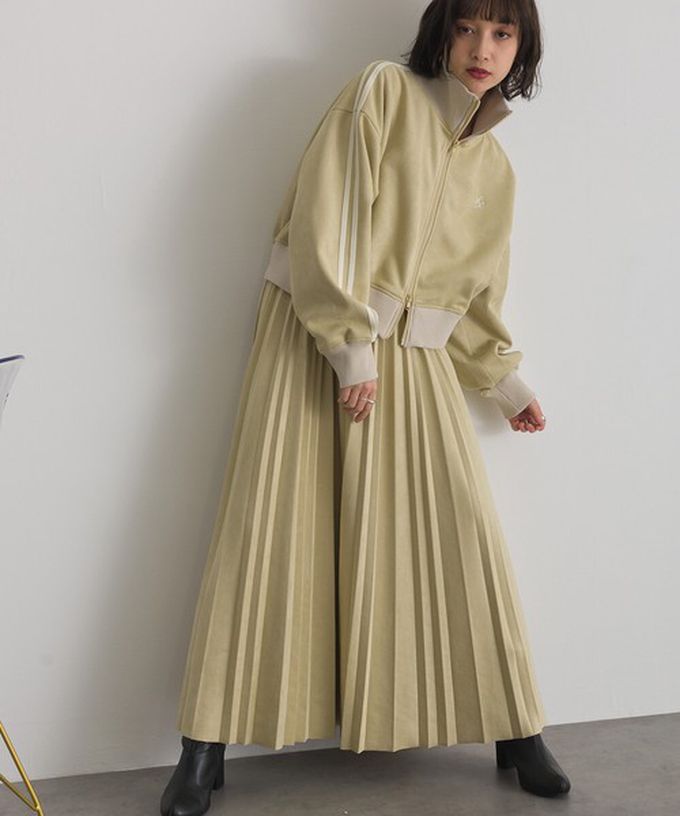 日本 ELENCARE DUE - 麂皮短絨休閒配色運動風夾克-象牙米