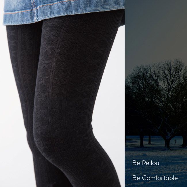貝柔 Peilou - 立體針織精梳棉褲襪-雪花-黑