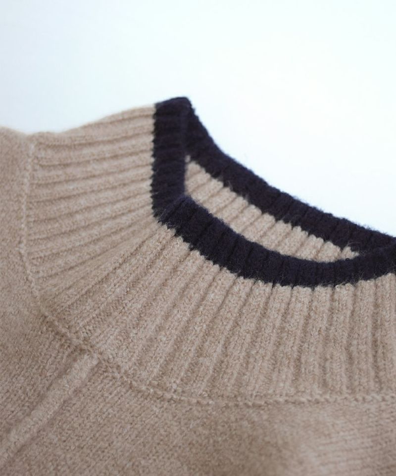 日本 zootie - 滾邊撞色落肩針織毛衣-淺灰