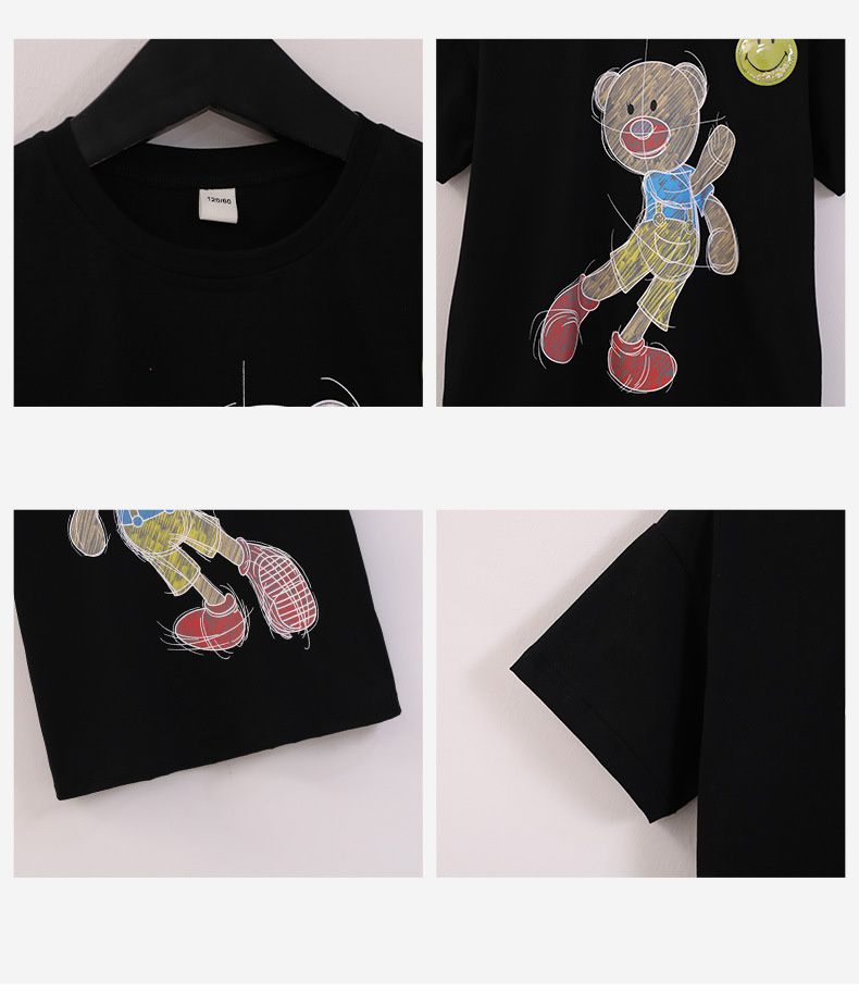 時尚休閒圓領短袖上衣-構圖熊熊-白色