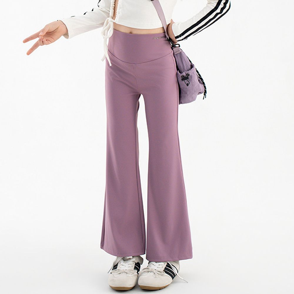 高彈3D剪裁運動喇叭褲-紫粉