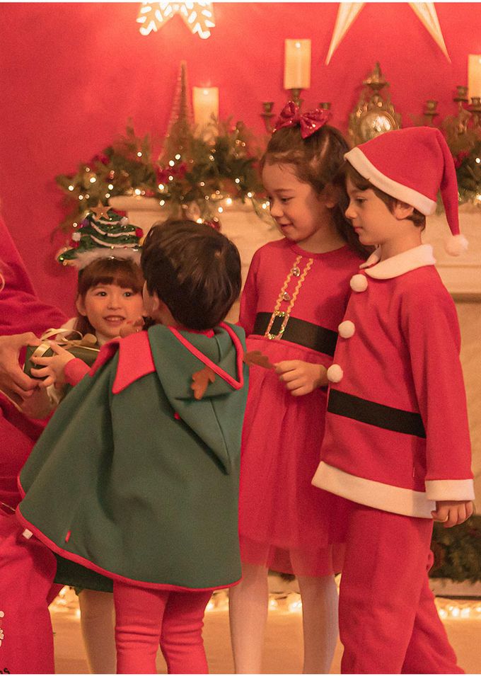 韓國 OZKIZ - (裏起毛,附髮飾)聖誕女孩網紗洋裝