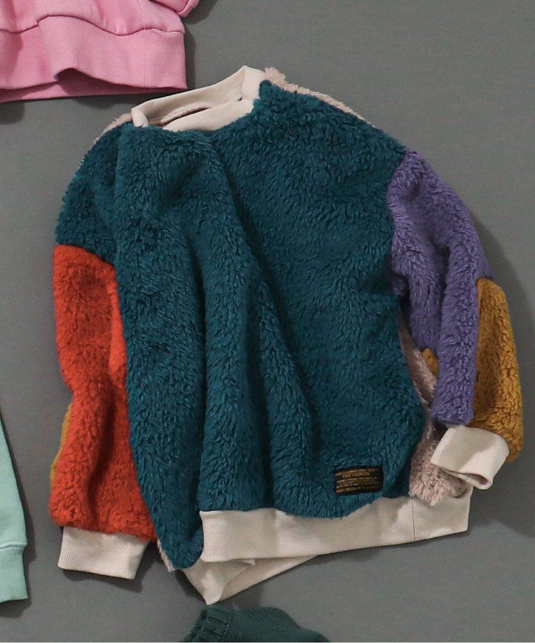 日本 BREEZE - 泰迪熊絨毛保暖長袖上衣-繽紛撞色