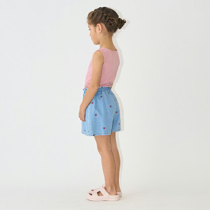 日本 Lycee mine - 品牌刺繡羅紋方領無袖上衣-藍