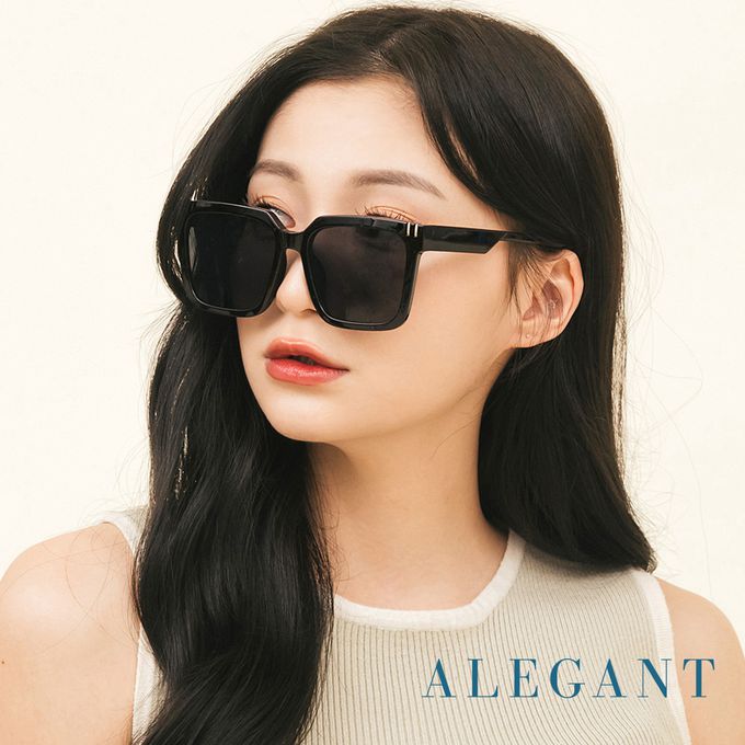 ALEGANT - 仲夜黑小個性線條感方框墨鏡│UV400太陽眼鏡