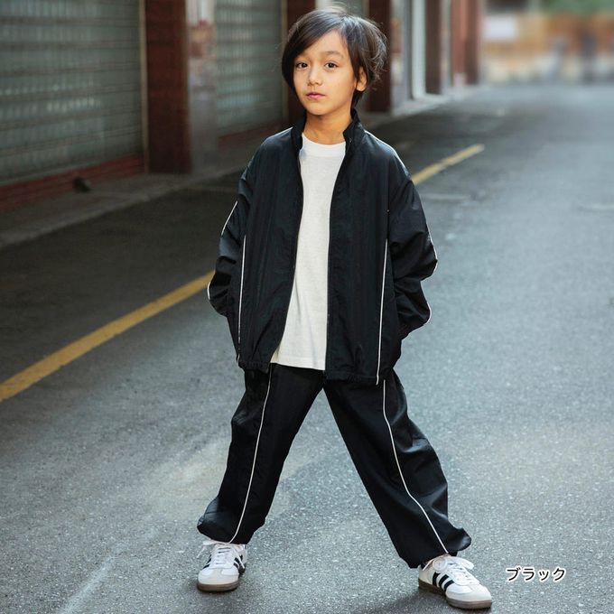 日本 BRANSHES - 線條滾邊輕便休閒尼龍長褲-黑x白