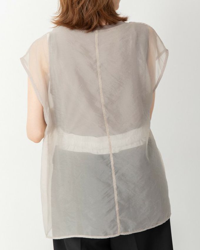 日本 gleam - 輕盈歐根紗唯美顯瘦法式袖上衣-黑