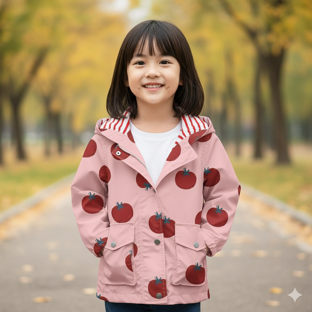 防風防雨中長款衝鋒外套-番茄