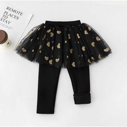 FANMOU - 加絨紗裙內搭褲-閃亮愛心-黑色