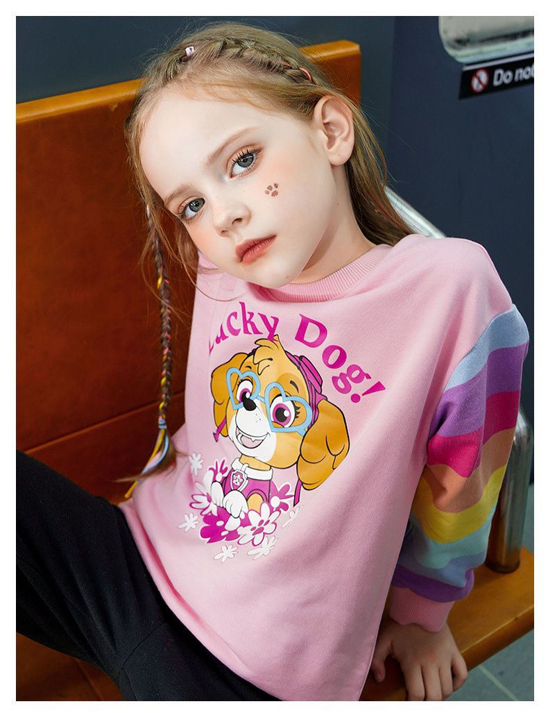 卡通汪汪隊圓領彩虹長袖上衣-卡通人物天天-粉色