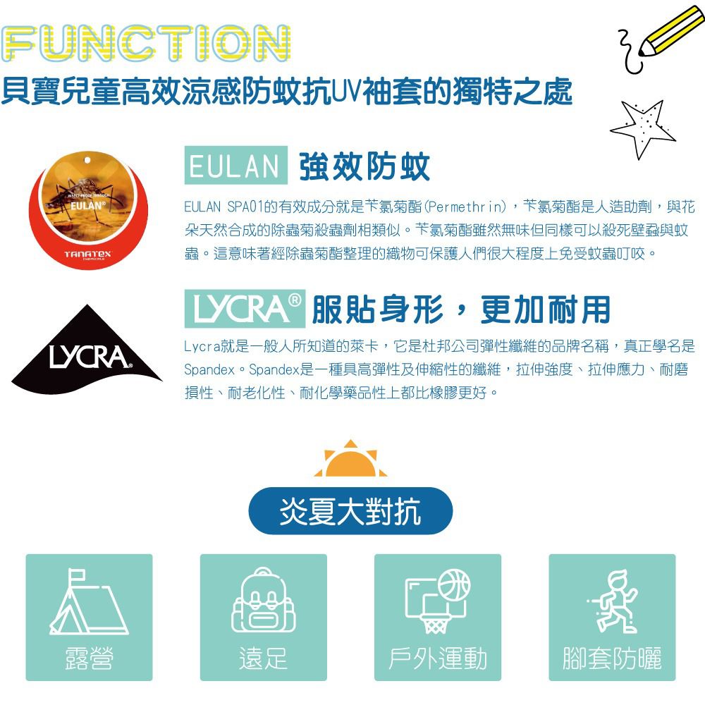 貝柔 Peilou - UPF50+兒童高效涼感防蚊抗UV袖套-(貼布繡)-美人魚-綠 (F)