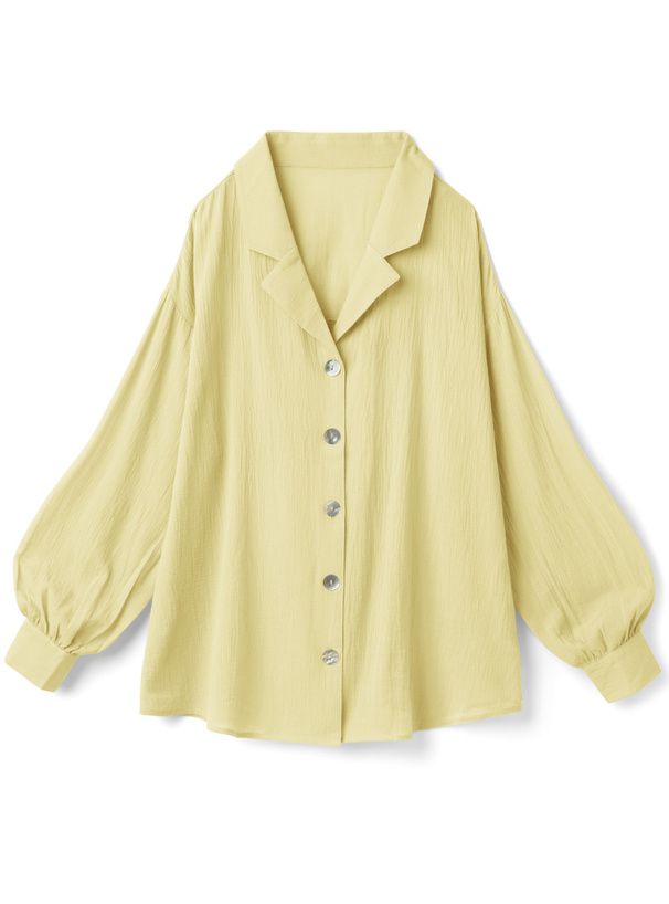 日本 GRL - 100%棉 翻領落肩透氣薄長袖襯衫-深海藍 (F)