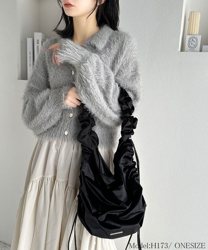 日本 Classical Elf - mily bilet 時尚絲絨皺摺肩背包-神秘黑