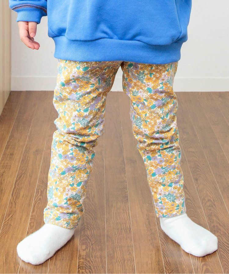 日本 BREEZE - 休閒百搭鬆緊長褲(9分丈)-碎花-淺鵝黃