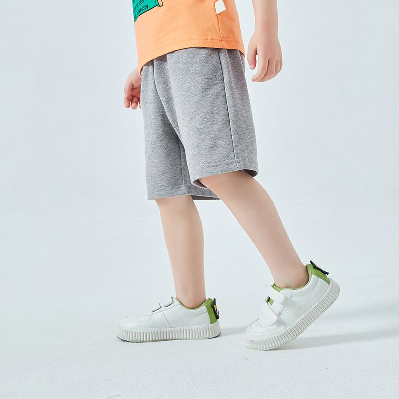 純棉休閒運動五分褲-刺繡小圓標籤-深藍色