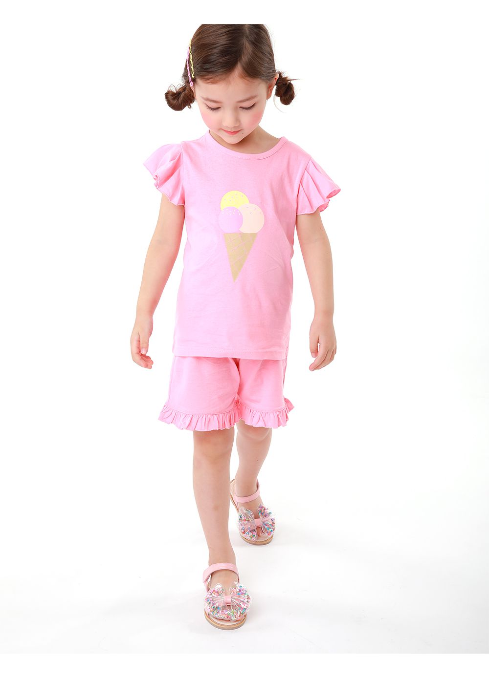 韓國 OZKIZ - 愛心亮片蝴蝶結魔鬼氈涼鞋