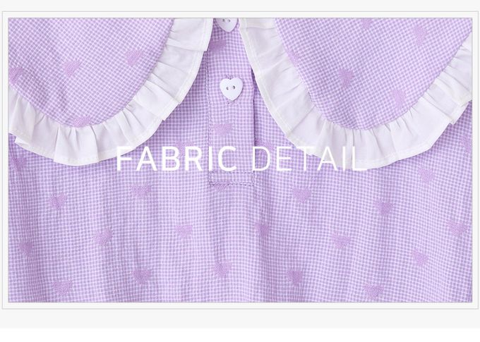 韓國 Bebezoo - 愛心細格荷葉翻領短袖套裝-紫