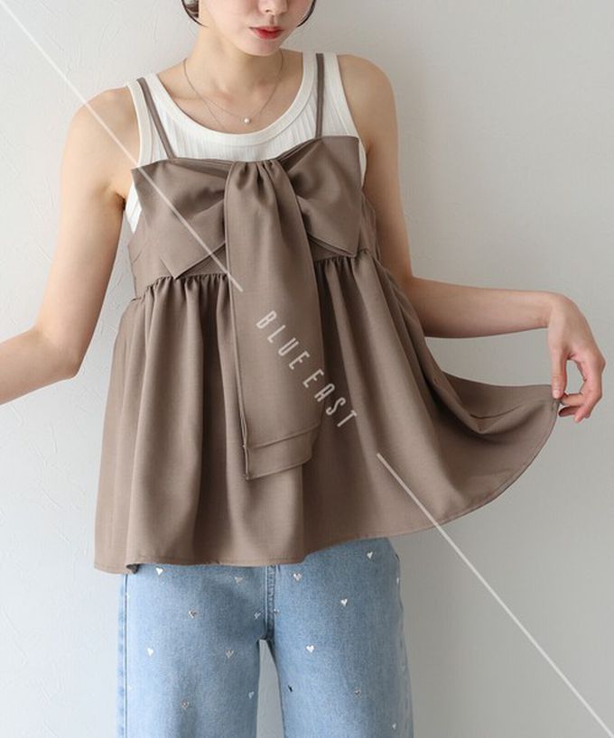 日本 BLUE EAST - 亮眼可愛蝴蝶結細肩帶上衣-黑