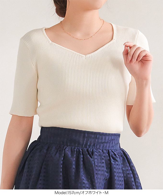 日本 Kobe Lettuce - 桃心領羅紋合身短袖上衣-黑