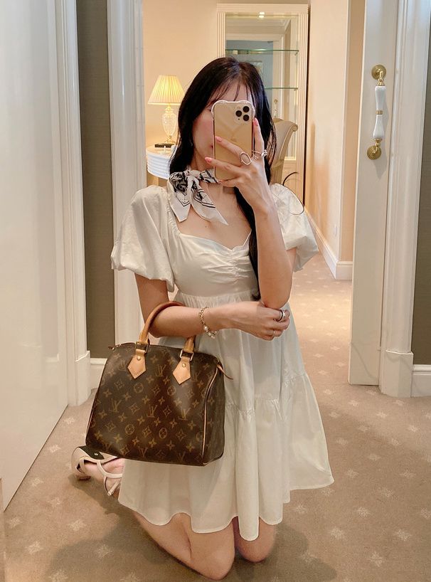 日本 GRL - 法式愛心領短版泡泡袖洋裝-經典黑