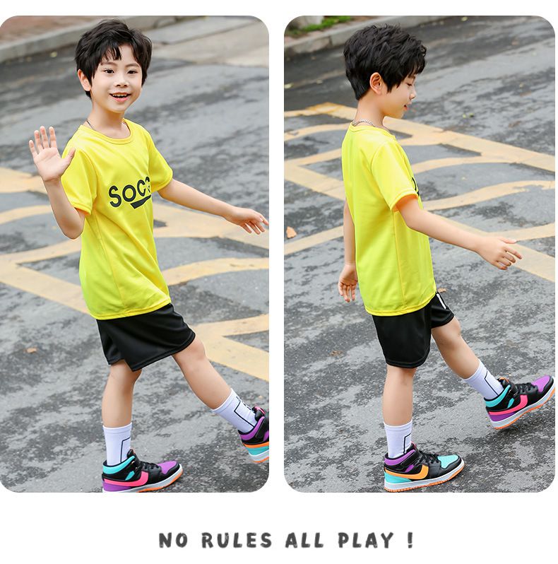 兒童速乾網眼短袖運動套裝-Soccer-紅色