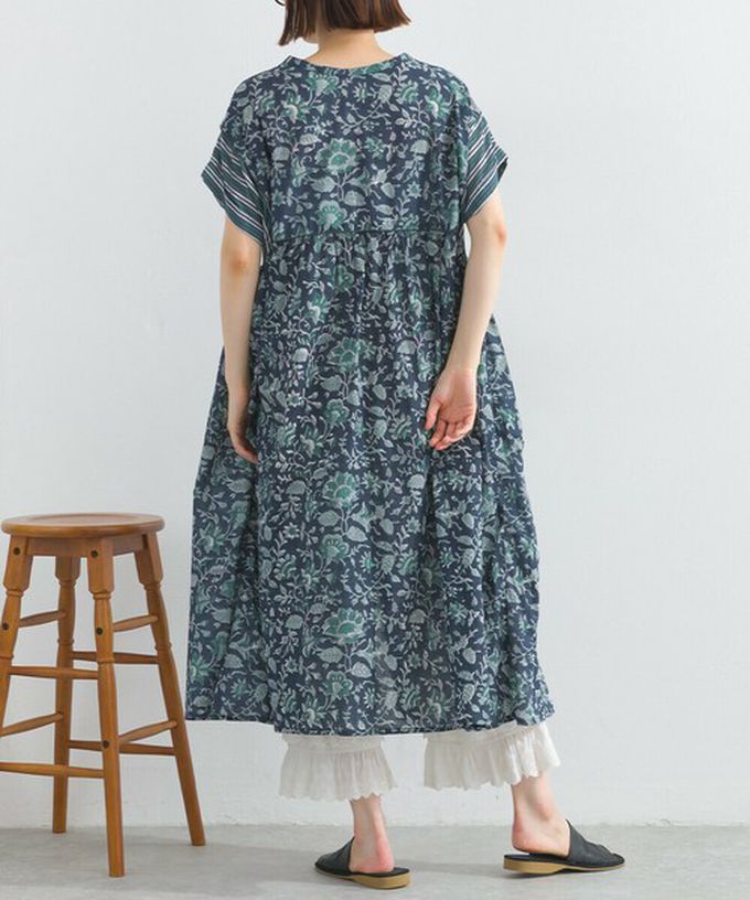 日本 Lupilien - 前後2way 自然風花卉印度棉輕盈洋裝-海軍藍