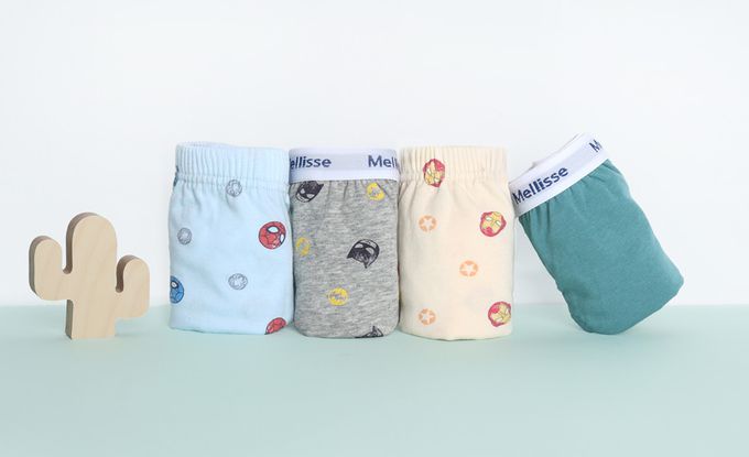 韓國 Mellisse - 韓製莫代爾棉混紡三角褲(男寶)-漫畫英雄-黃X灰X藍X綠-四件組