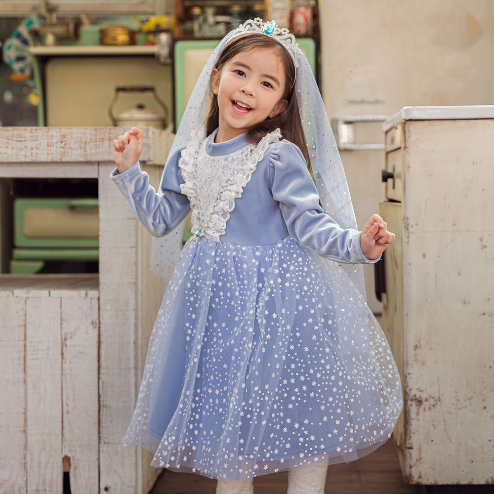 韓國 Mari an u - 雪的女王網紗洋裝-藍