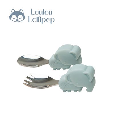Loulou Lollipop - 動物造型 304不鏽鋼學習訓練叉匙組-快樂小象
