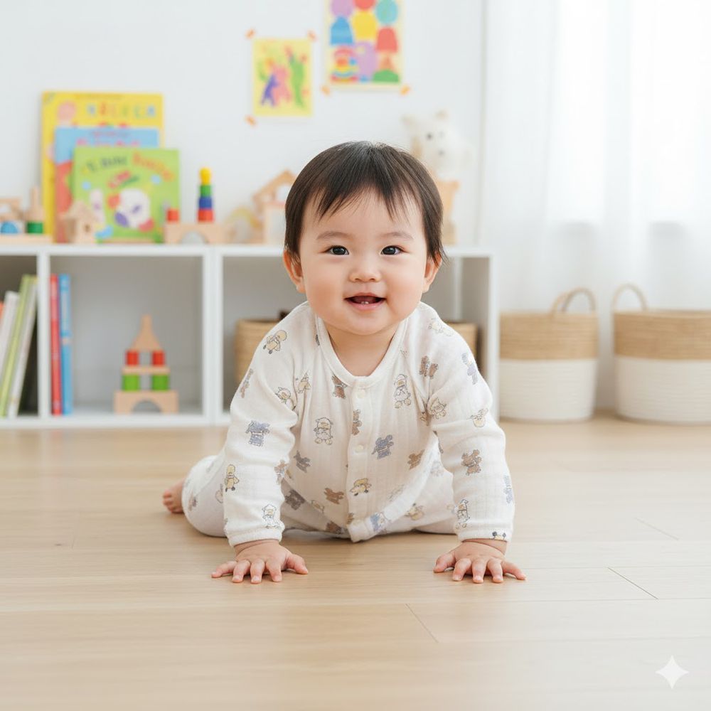 長袖鋪棉兔裝-滿版印花-米白色