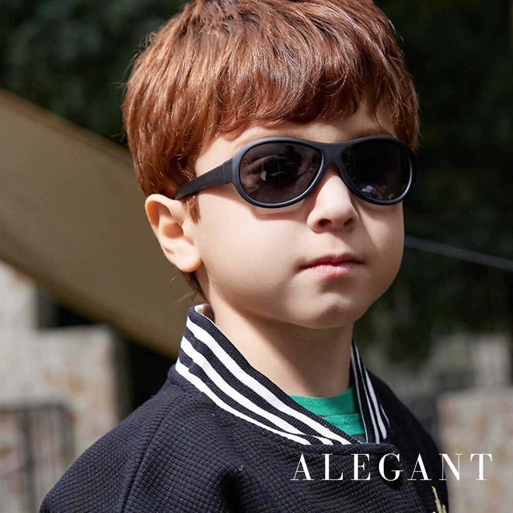 ALEGANT - 趣遊時尚秘境黑兒童運動流線設計矽膠彈性太陽眼鏡│UV400偏光墨鏡 (秘境黑)