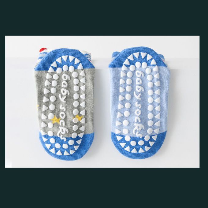 宇宙蔚藍太空人火箭防滑點膠網眼短筒棉襪